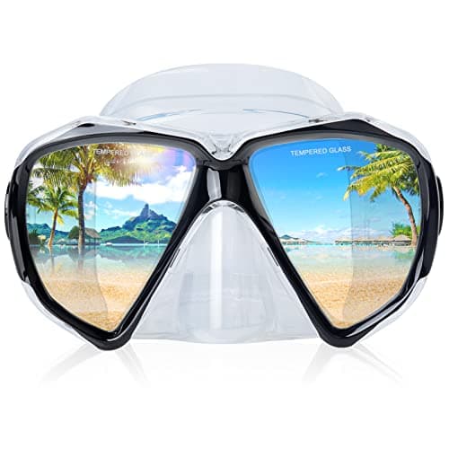 Snorkel Diving Mask Panoramic HD Swim Mask AntiFog Scuba Diving GogglesTempered Glass Dive Mask Adult Youth Swim Goggles with Nose Cover for Diving Snorkeling Swimming Clear Black