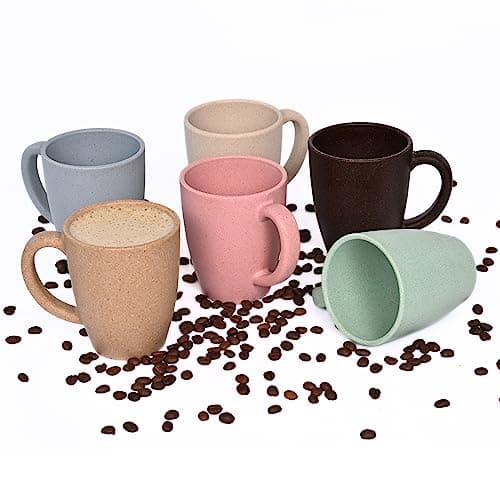 Eha Set of 6 Earth-Friendly Classic Coffee Mug | 300 ml | Made with Rice Husk & Bamboo Fibers | Microwave Safe (Reheat only) | for Hot & Cold Coffee, Milk & Tea Cup | Matte Finish Mugs | Multicolor