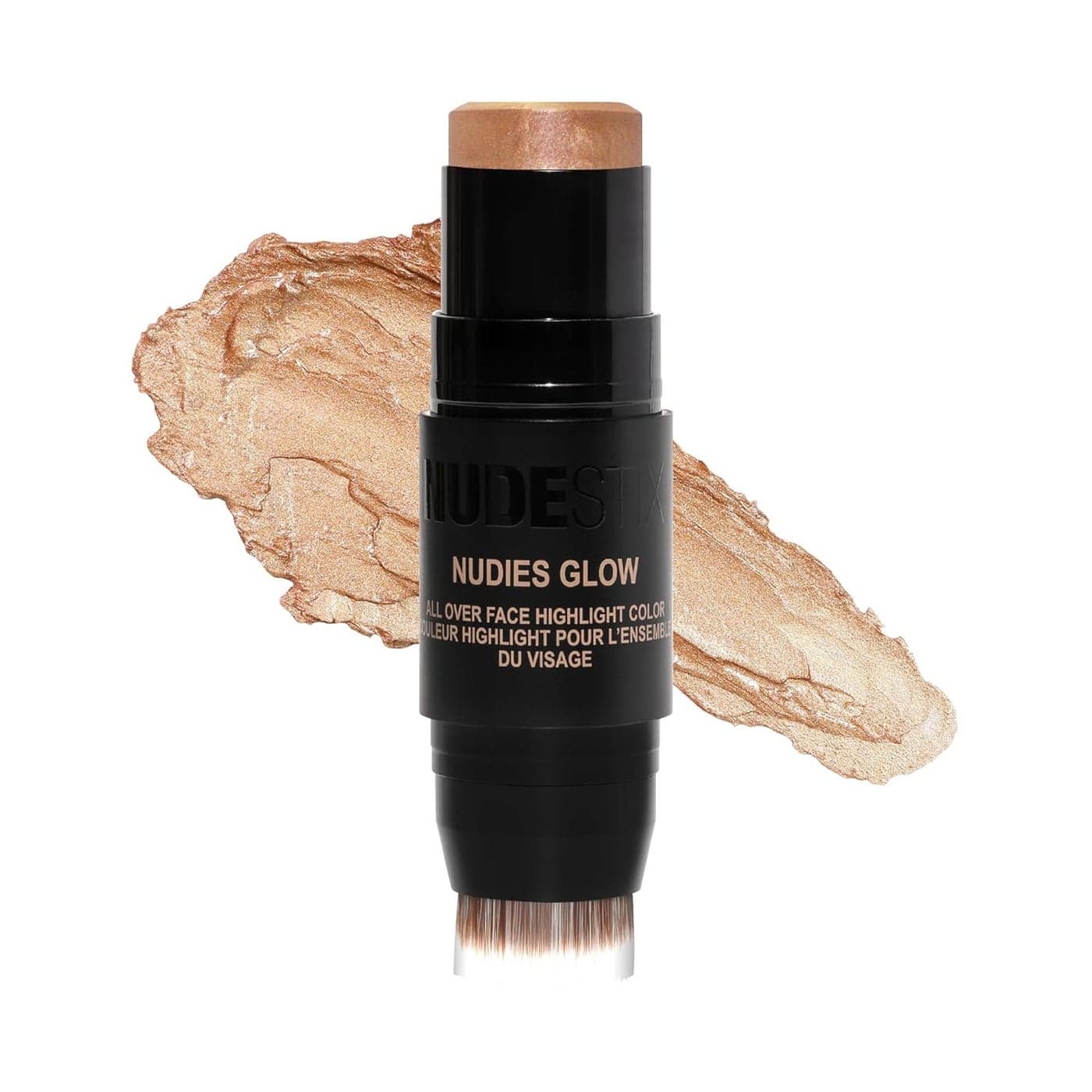 Nudestix Nudies Glow Cream Highlighter Bronze + Glow 3-in-1 All Over Face Colour for Eyes, Cheeks, Lips w/Blending Brush