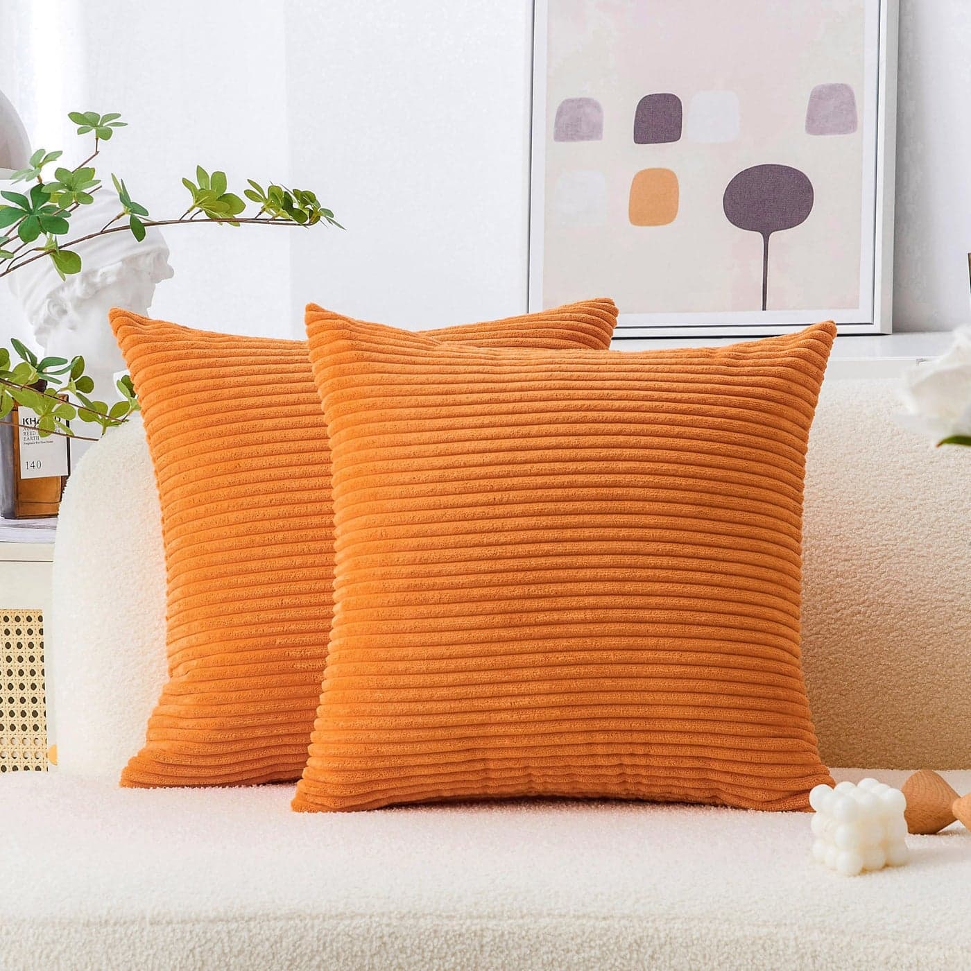 Home Brilliant Burnt Orange Pillow Covers 18x18 Striped Corduroy Throw Pillow Cover Set of 2 Decorative Couch Fall Rust Pillow Covers for Thanksgiving 18 x 18 inch Orange