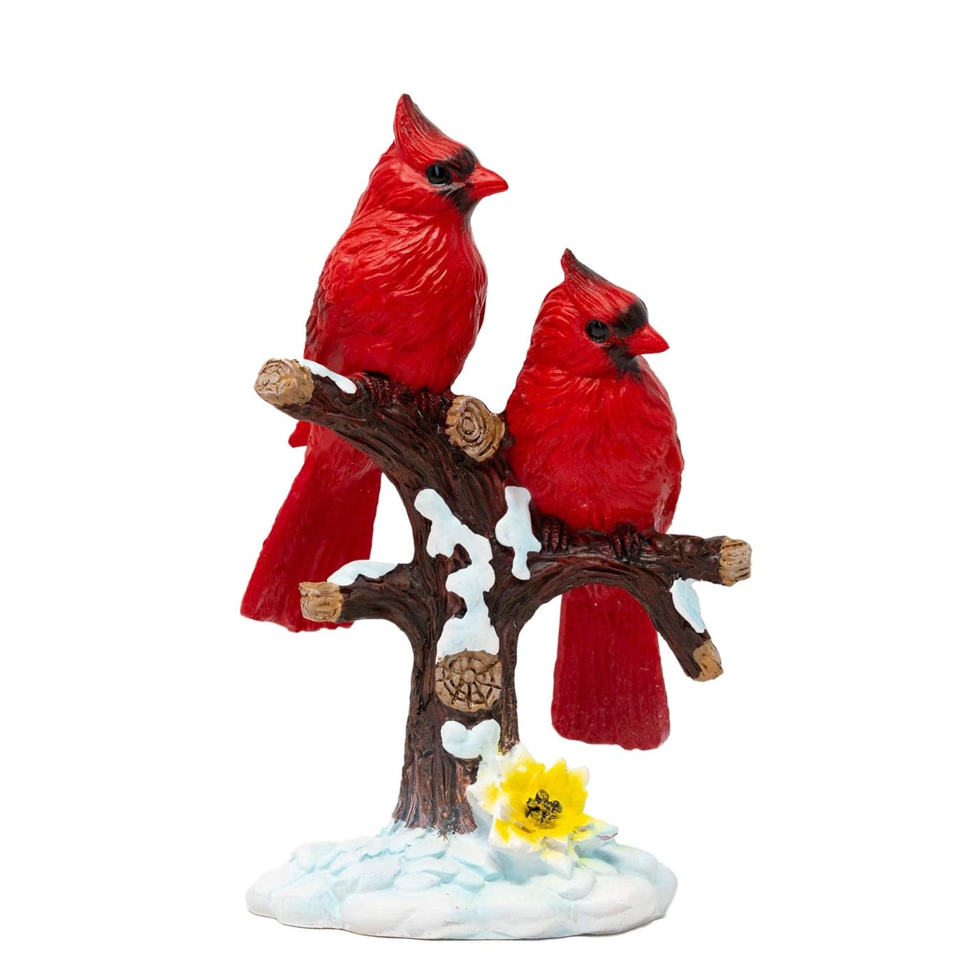 BANBERRY DESIGNS Cardinal Figurine 2 Red Cardinals on a Snowy Tree Branch Bird Statues Winter Berry Themed Stands 65 H