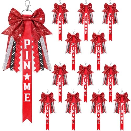 Tondiamo 12 Pcs Cheer Pin Me Ribbon Grad Glitter Cheerleader Bow Keychain Gifts for Backpack Girls 2026 GraduationRed