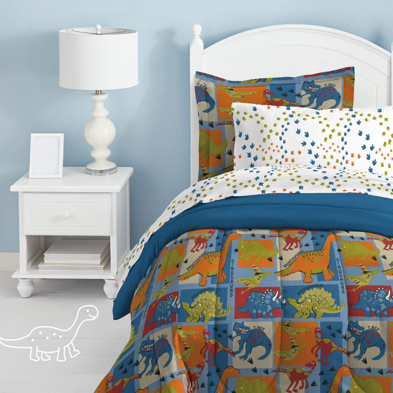 Dream Factory Dinosaur Blocks Ultra Soft Microfiber Boys Comforter Set Blue Twin