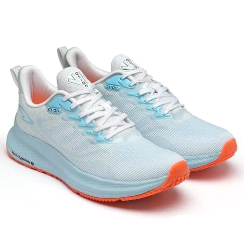 ASIAN Men's Casual Sneaker Shoes with Max Cushion Technology Lightweight & TPR Outsole with Memory Foam Insole Lace-Up Shoes Men's Fortuner-12, White-Aky,UK 8