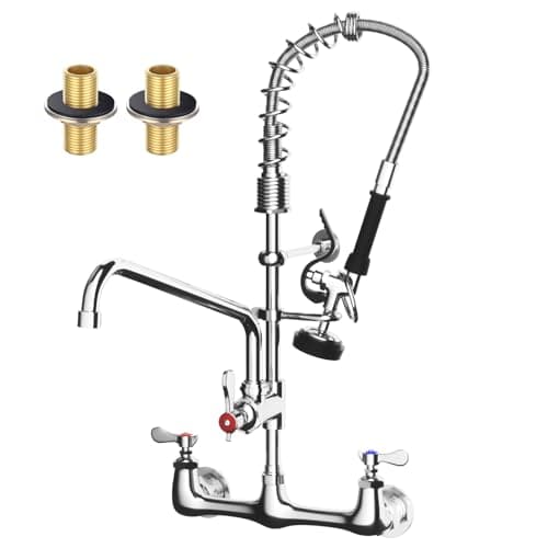 Commercial Sink Faucet,TOLSUNY Commercial Kitchen Faucet Wall Mount with Pre Rinse Sprayer,Wall Mounted Kitchen Sink Faucet for Industrial and Restaurant Sinks. (Classic, 25)