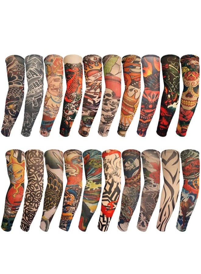20 Pieces Tattoo Sleeves for Men and Women, Temporary Tattoo Arm Sunscreen Sleeves for Men Teens Kids Slip on Tattoo Arm Sleeves Kit