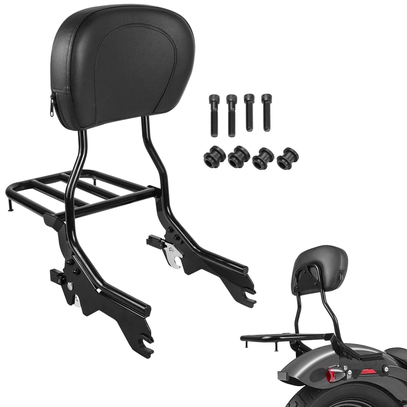 AUFER Passenger Upright Backrest Sissy Bar With Luggage Rack Docking Hardware Kits Compatible With For 20182024 Softail FLSL FXST Heritage Classic FLHC FLHCS Deluxe FLDE Street Bob FXBB FXBBS