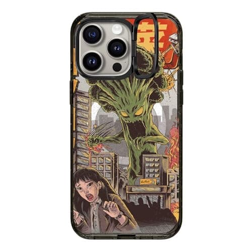 CASETiFY Impact Ring Stand Case for iPhone 15 Pro Max 3X Military Grade Drop Tested 66ft Drop ProtectionCompatible with Magsafe Art Prints Broccozilla Clear Black