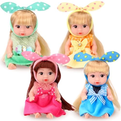 Hanaive 4 Pcs 4 Inch Mini Baby Dolls Lifelike Realistic Baby Dolls Animal Clothes Cute Tiny Gifts for Kids Birthday Party Princess Style