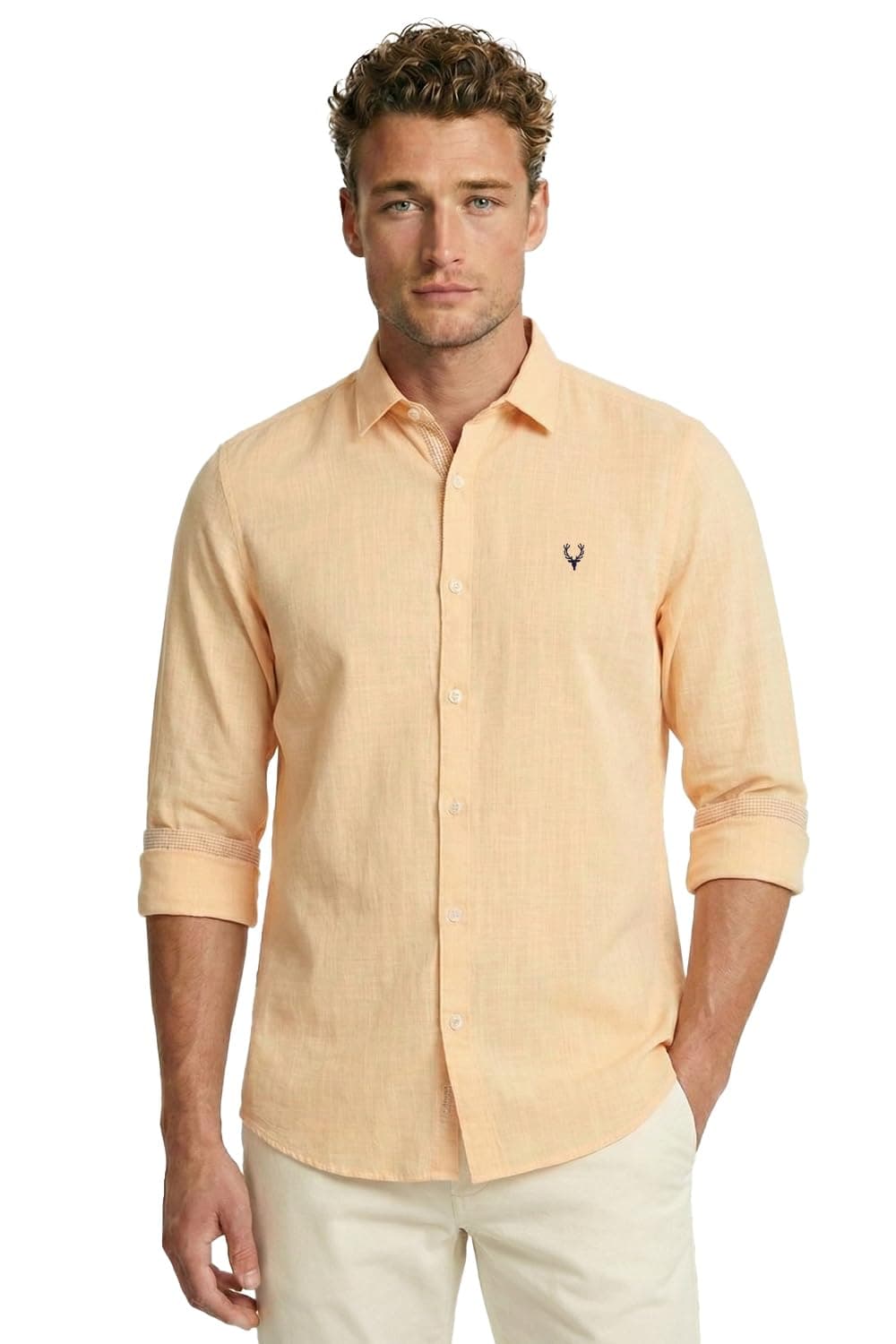 Allen Solly Men's Plain Slim fit Shirt (ASSFWMOFA47968_Orange 42)