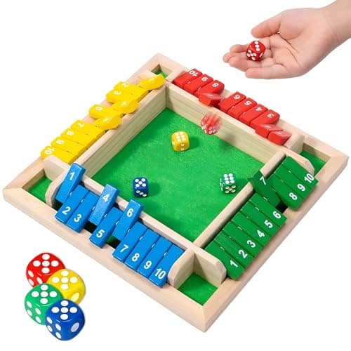 Toyshine Shut The Box Wooden Board Game for 4 Players Colourful Tabletop Tactical Game with 4 Dice Parent-Child Interaction Game Perfect for Birthday Return Gift