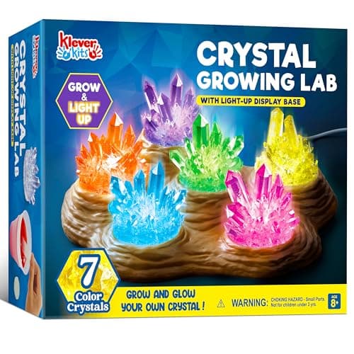 JOVA Klever Kits Crystal Growing Lab 7 Color Crystal Growing Kit with LightUp Base Educational Toys Birthday Gift for Boys and Girls Science Kits for Kids Ages 812