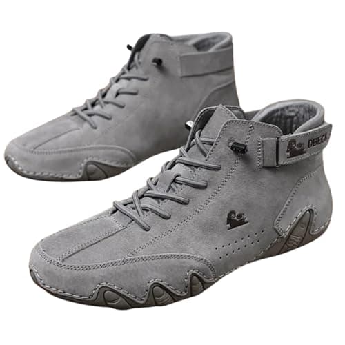 Zixer Dbeck Explorer Wide: Extra-Wide Designed Barefoot Ankle Boots for Outdoor, Biking & Commuting Men's Suede Velcro Leather Casual Sneakers Grey
