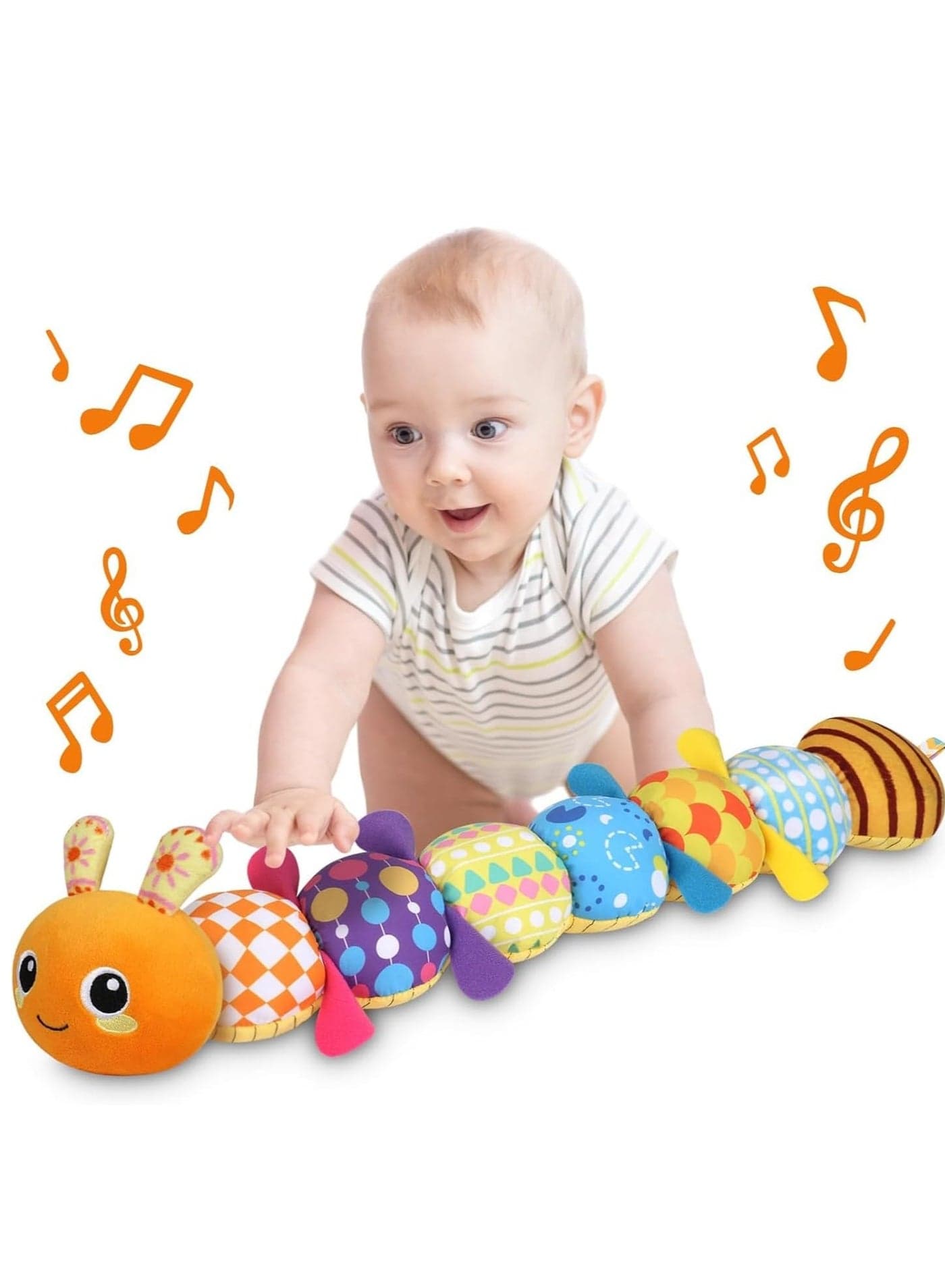 Baby Toys 0 to 12 Months, Musical Stuffed Animal Toys for 0-3-6-12 Months, Soft Sensory Toys with Crinkle and Rattles, Infant Tummy Time Toys for Newborn Boys Girls, Caterpillar