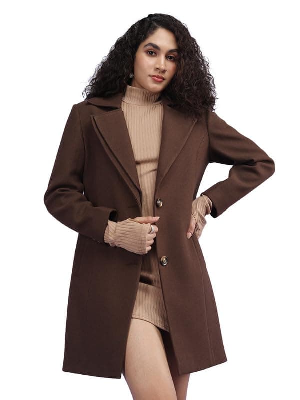 PLAGG Women Winter Wear Solid Long length Stylish Overcoat with wool blend and comfort fit