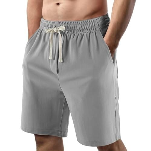 Lkrhzevg Men's Casual Shorts Elastic Waist Drawstring Lightweight Outdoor Summer Beach Shorts with Pockets Hiking Shorts-S Light Gray