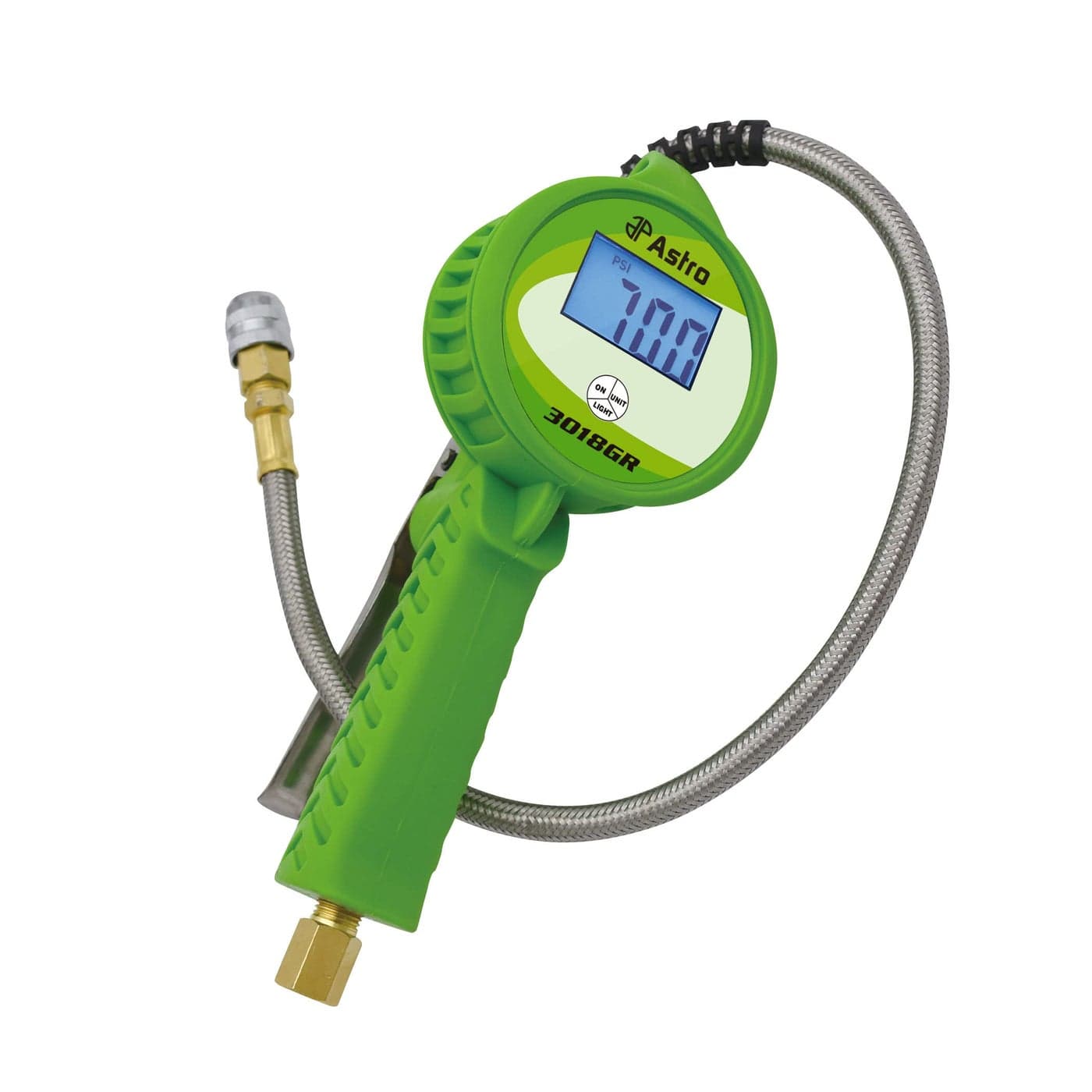 Astro Tools 3018GR Digital Tire Inflator wStainless Steel Hose PushLock Coupler Chuck Green