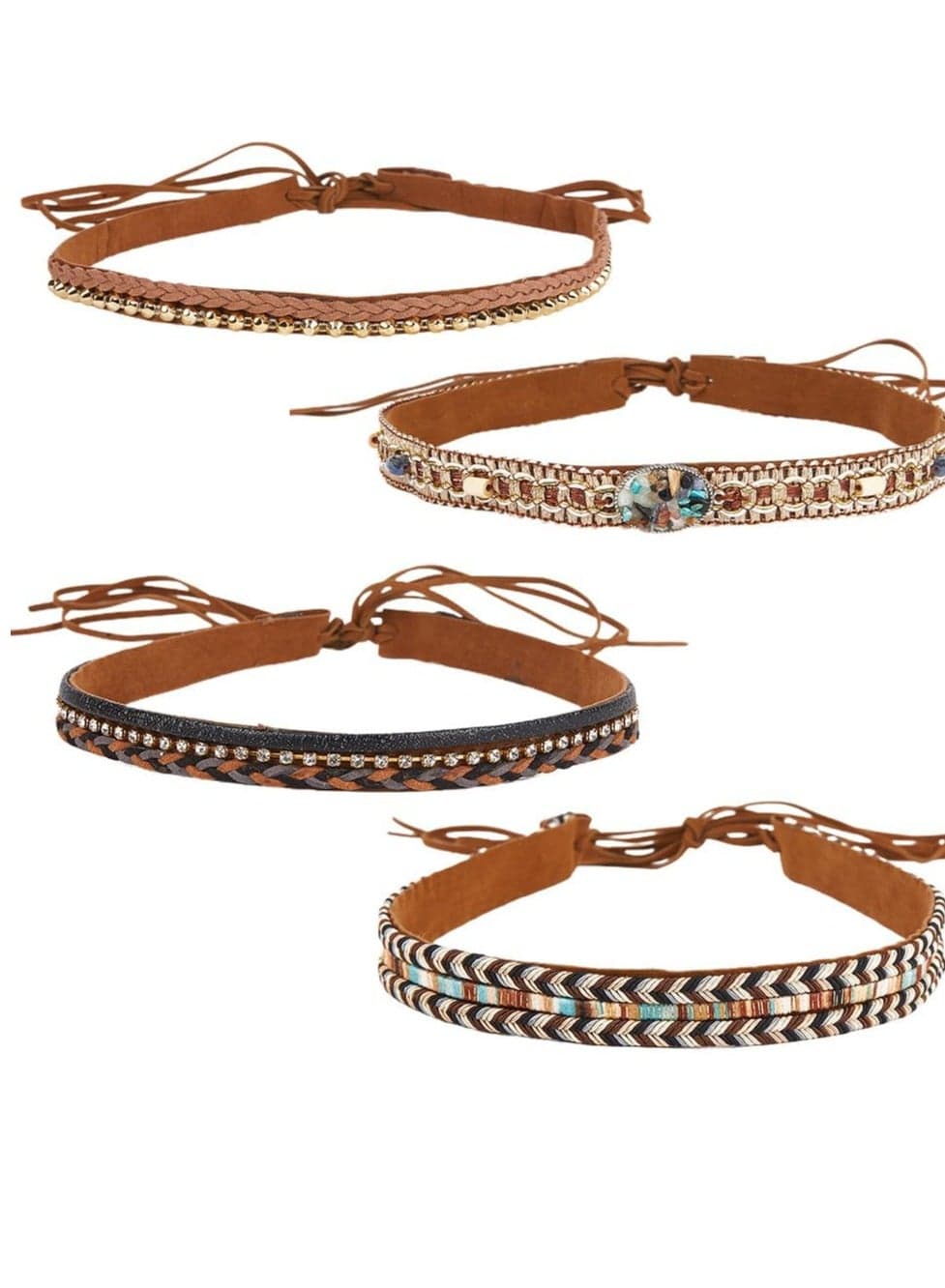 4 Styles Cowboy Hat Bands Turquoise Ethnic Western Adjustable Traditional Leather Belts Rural Classical Cowgirl Beaded Hatbands Replacement for Women Men Fedora Straw