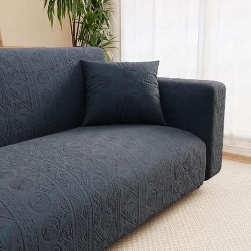 Lukzer 1 Seater Pastel Marine Blue Tribal Pattern Sofa Cover | 240 GSM Universal Stretch Fit Jacquard Fabric Couch Protector | Fully Covered Anti Slip & Washable Sofa Cover (90-140cm/SC-136-01)