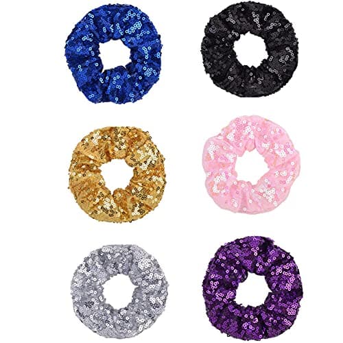 SUNFANI 6 Colors Girls Sequins Hair Scrunchies Shiny Glitter Elastic Rubber Band Sparkly Scrunchy Bobbles Hair Rope for Woman Ponytail Accessories