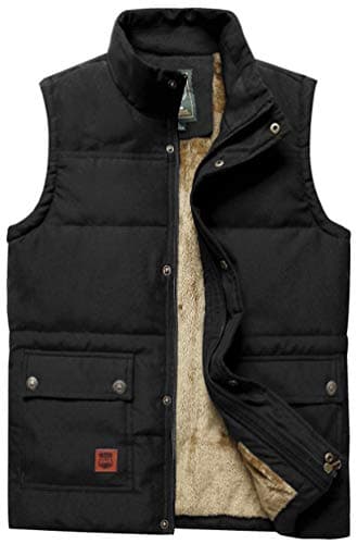 Vcansion Men's Outdoor Casual Stand Collar Thicken Qulited Fleece Jacket Padded Vest Lightweight Down Cotton Vest Coat Black US XXL