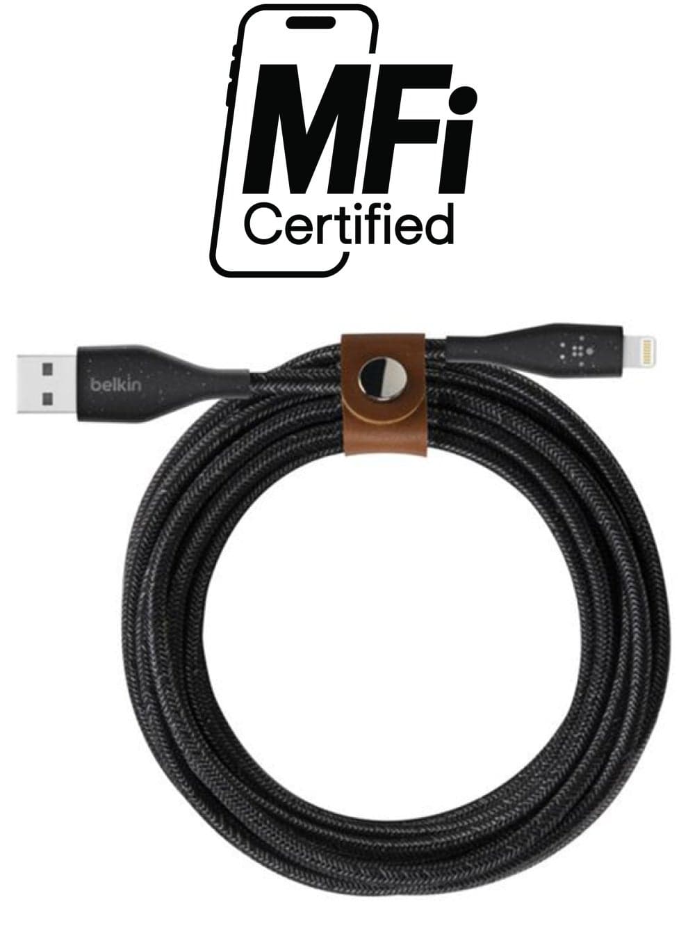MFi Certified Braided 10 Ft 3 meter DuraTek Plus Lightning To USBA Cable With Strap iPhone Charger Cable Apple Cable For iPhone-Black Black
