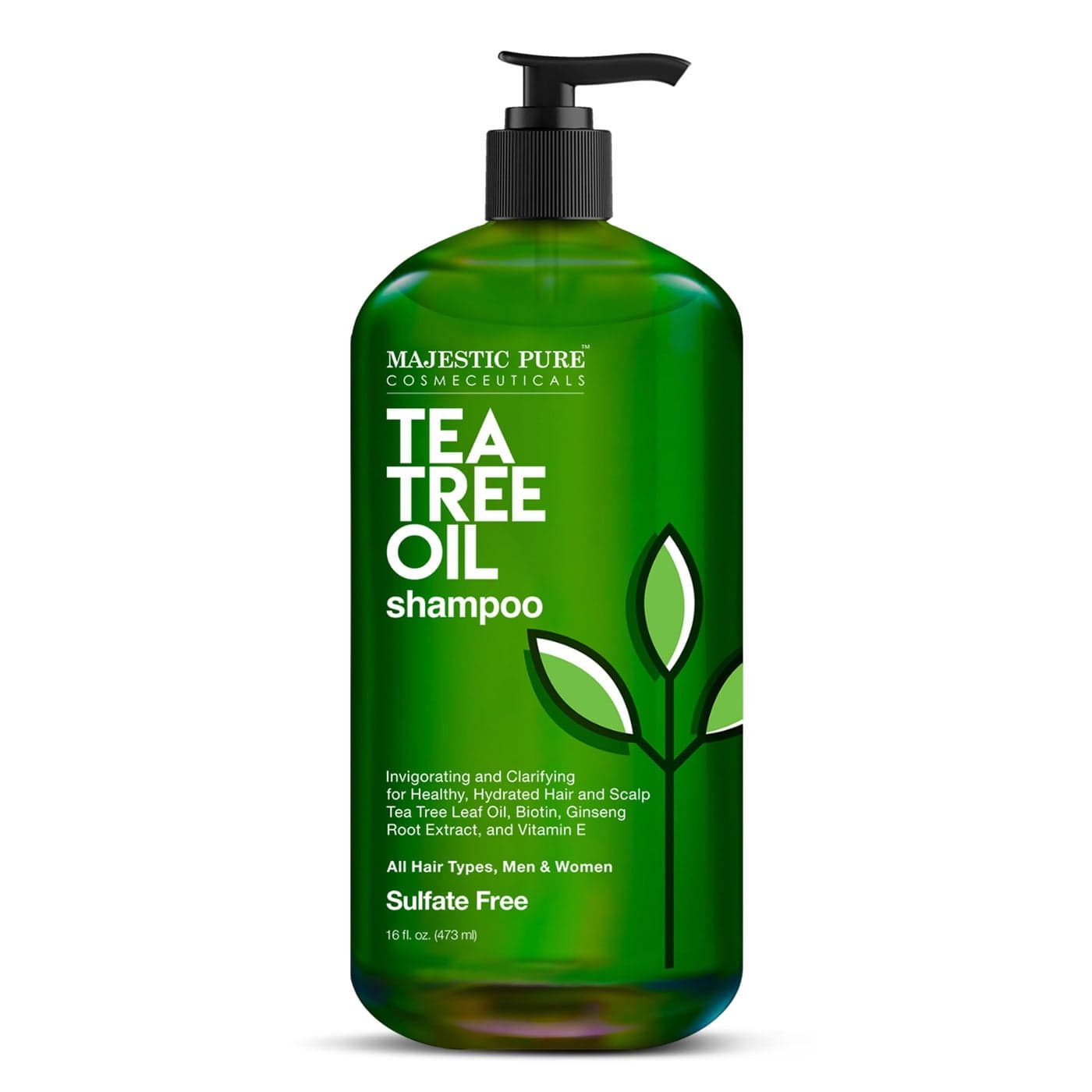 MAJESTIC PURE Tea Tree Shampoo for Men and Women -16 fl oz - Hydrating Formula Fights Dandruff, Lice and Itchy, Irritating or Dry Scalp - For All Hair Types - Sulfate Free