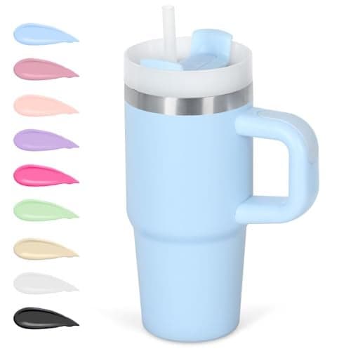 Cosictic 14 Oz Tumbler with Handle and Straw for Kids, Stainless Steel Double Wall Vacuum Insulated Cup for Children, 14 Oz Cups for Kids (Sky Blue)