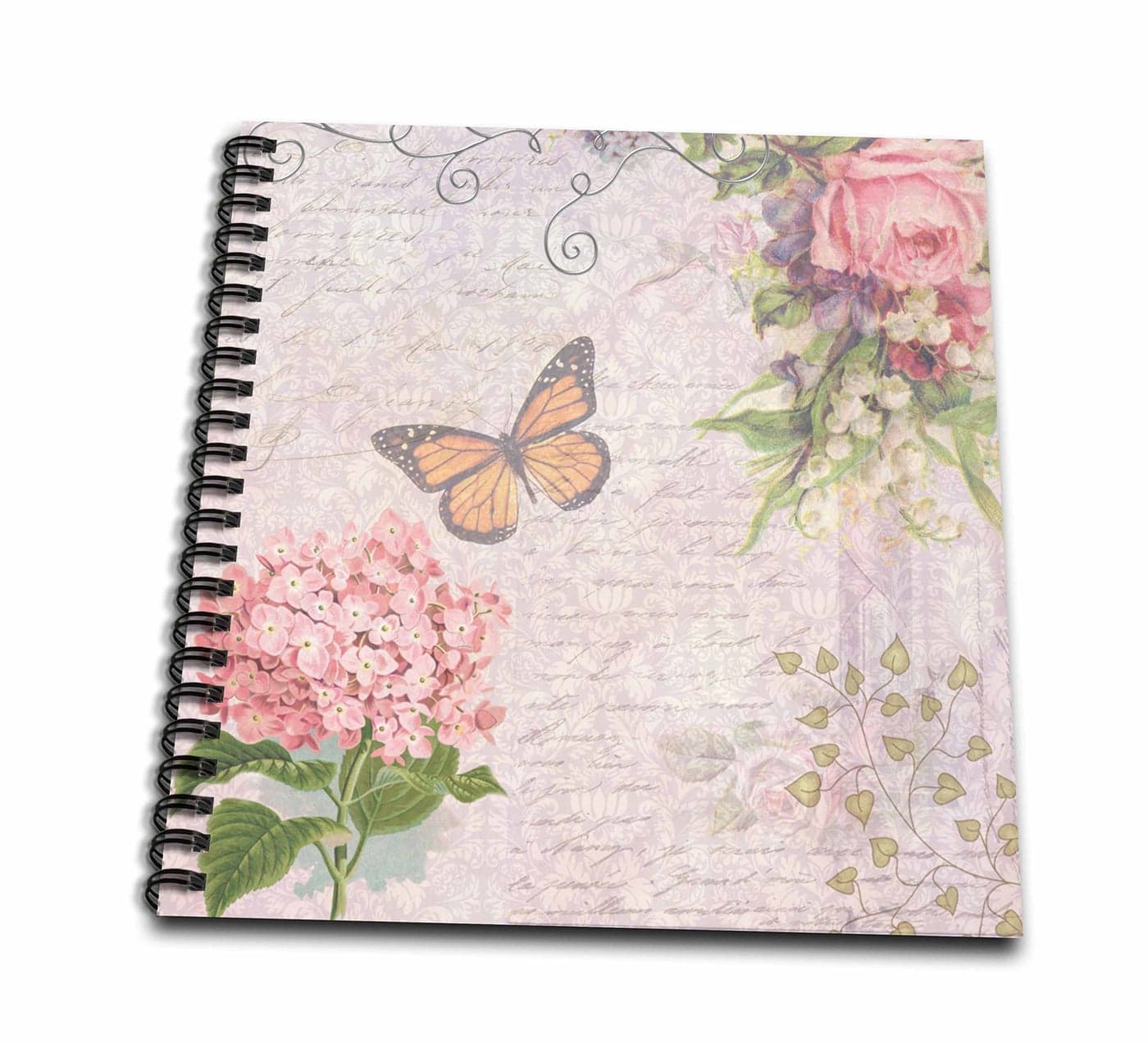 3dRose db_76596_2 Vintage Flowers Handwriting & Butterfly Pretty Summer Garden Girly Collage Swirls & Leaves Memory Book, 12 by 12"