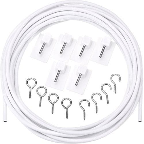 Shappy 3 Meter Curtain Wire with 6 Pack Self Adhesive Hooks, 4 Pairs of Hooks and Eyes for Net Curtain Rods Hanging System