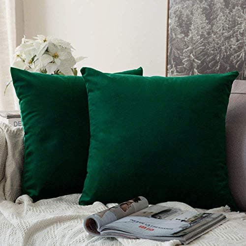 Khooti Velvet Cushion Cover, 28x28 Inch | Army Green | Pack of 2 | Solid Plain Soft & Smooth, Decorative Cushion Covers for Living Room, Bedroom, Couches, Chairs, Sofas, Beds & Home Decor