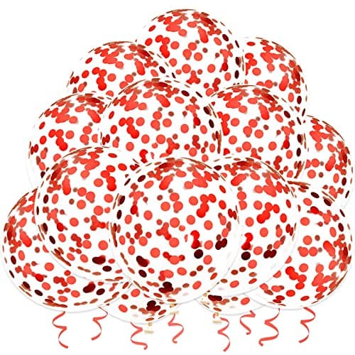 Red Confetti Balloons 25 Pcs Thickened 12 Inch Clear Latex Balloon with Confetti Inside for Graduation Decorations Engagement Bridal Shower Party Baby Shower Birthday Party Decorations Supplies