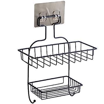 BIRZAR 2 Layer Multipurpose Kitchen Bathroom Shelf Wall Holder Storage Rack Strong Magic Sticker Shower Rack Shelf with 2 Hook