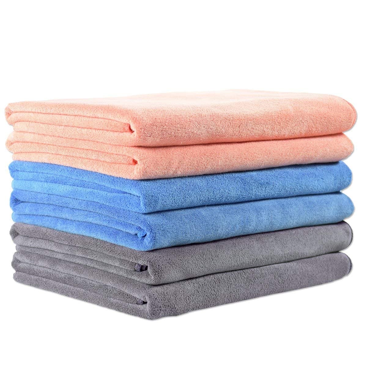 JML Microfiber Towels Bath Towel Set 6 Pack 27 x 55 Extra Large Soft Absorbent Fast Drying Bathroom Towel for Shower Swimming Fitness Sport Yoga PeachGreyBlue