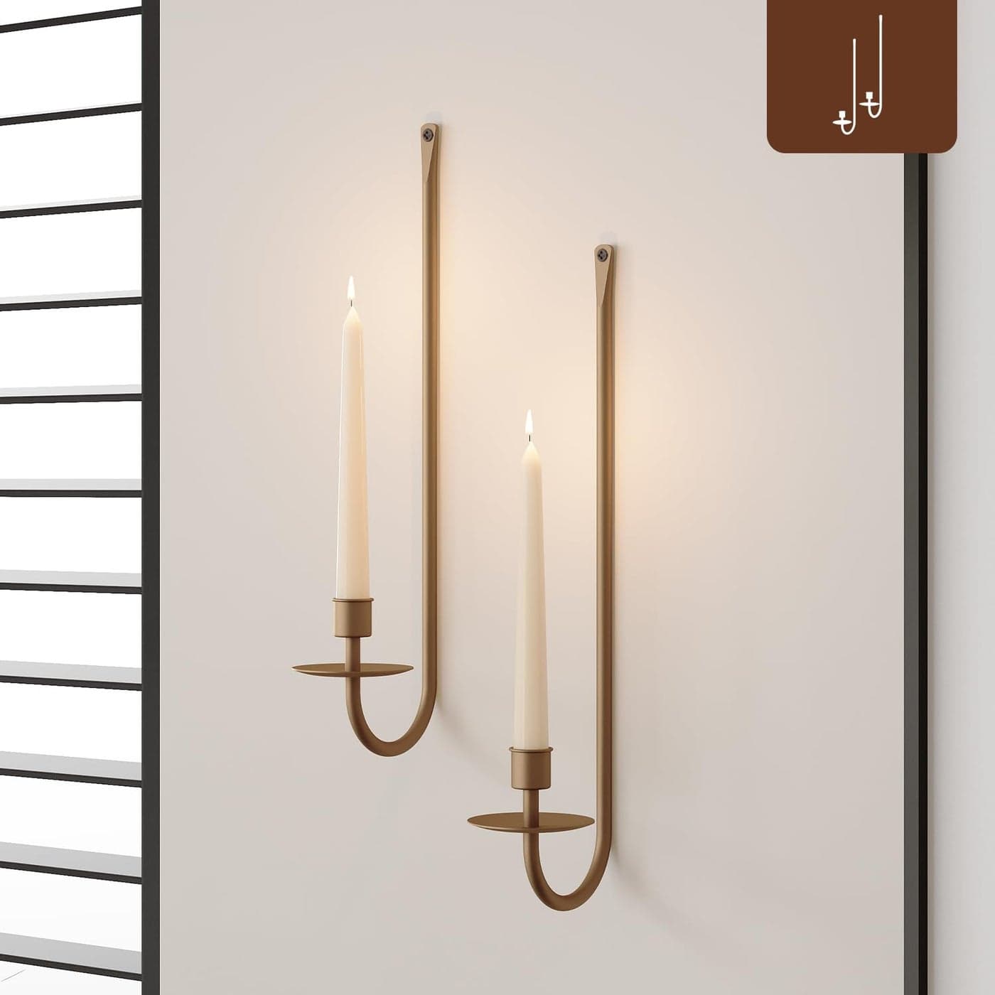 Metal Wall Candle Sconce Holder Set of 2 Wall Mount Candle Holder Pillar Holder Brass Modern Wall Candle Sconces Hanging for Living Room Farmhouse Fireplace Wedding