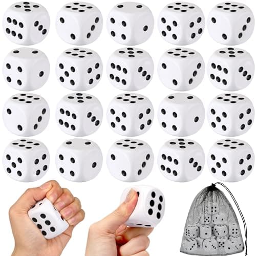 RoundFunny 24 Pcs Foam Dice Stress Ball 157 Inch Fake Soft Slow Dot Stress Anxiety Relief Dice Toys for Kids Adults Board Game Casino Decor Party Toy Favors Supplies Gifts White Black