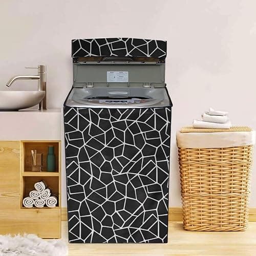 Wings Star LG Top Load Washing Machine Cover for 6 kg, 6.2 Kg, 6.5 Kg, 7 Kg (58 X 58 X 88 cm) | Waterproof & Dust-Proof Top Loading Fully Automatic Washing Machine Cover for LG, (Black Marjorie Rice)