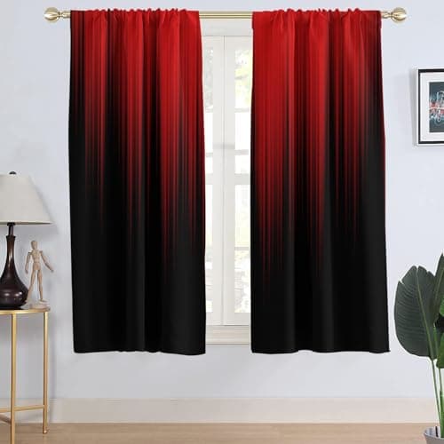 AAtter Red and Black Ombre Gothic Curtains, Dark Aesthetic Gradient Window Drapes for Bedroom, Cool Anime and Goth Room Decor, 2 Panels, 42" W x 63" L