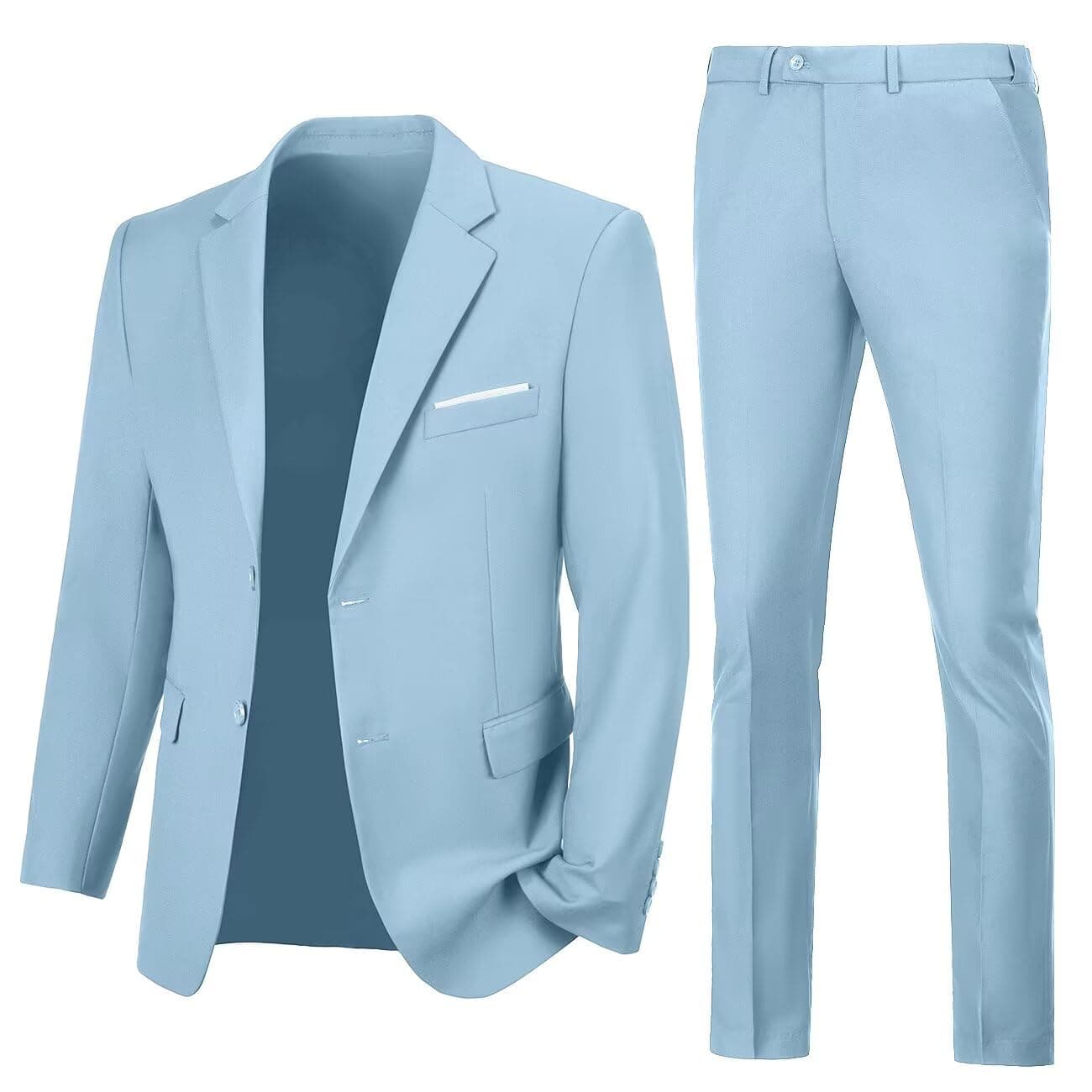 Men Suits Slim Fit 2 Button Solid Sky Blue Business Suit Blazer Pants for Men Groom Wedding Jacket Mens Tuxedo for Prom XXL