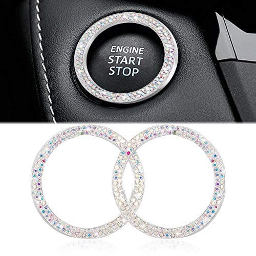 WINKA 2pcs Bling Car Engine Start Button Cover Diamond Crystal Push Start Stop Button Ring Sparkly Bling Ignition Button Cover Rhinestone Keyless Ignition Ring Universal Car Accessories (Colorful)