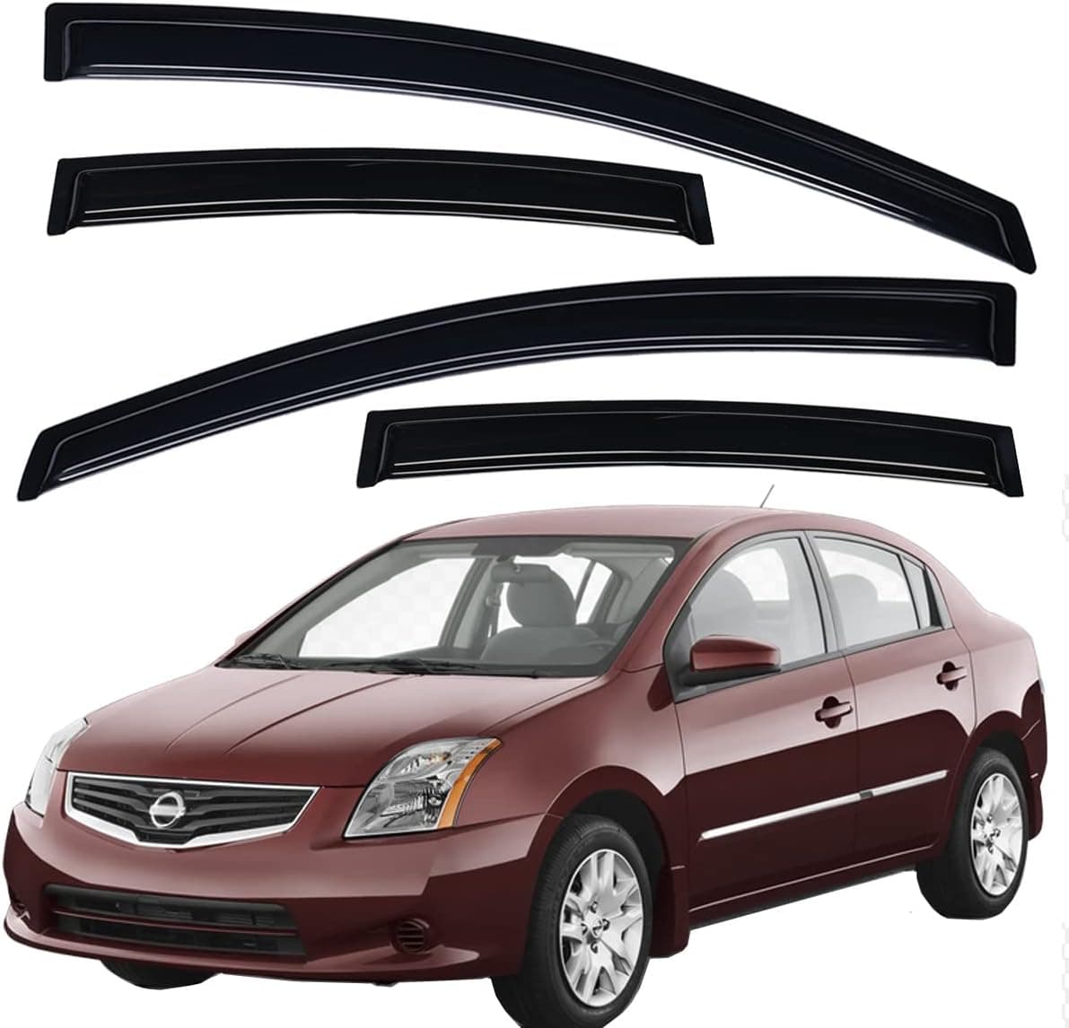 Lightronic WV94165 Tape-on Side Window Visor Deflector Rain Guard Set for 2007-2012 Nissan Sentra