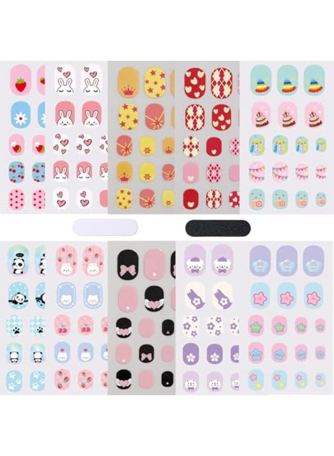 Colorful Kid Nail Stickers Full Nail Wraps for Kids Girls Self Adhesive Nail Strips for Nail Art Decoration Fun Including Animals Star Heart Fruit Party for Age 8 and Older 10 Sheets