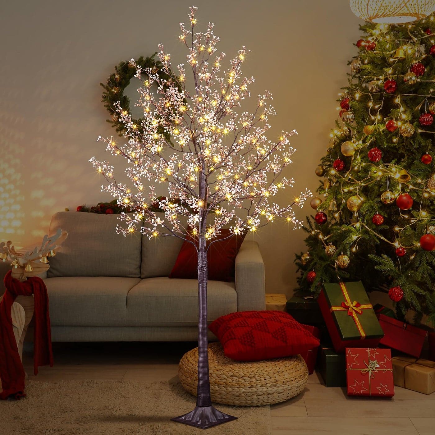 Lightshare Lighted Gypsophila Tree 6FT 176 LED Artificial Baby Breath Flowers with Lights for Wedding Home Christmas Holiday Decoration Gypsophila Tree