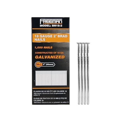 Freeman 18-Gauge 2" Glue Collated Galvanized Brad Nails – 1,000 Count – For Trim, Moulding, and Baseboards – Compatible with 18 GA Brad Nailers