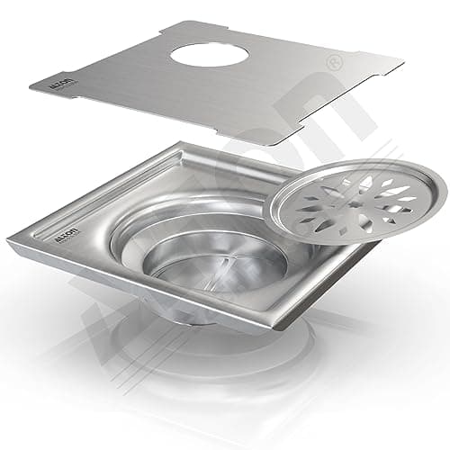 ALTON ALD1005, SS-304 Grade, 6x6 INCH Cut, Bathroom Grating Square Floor Drain Jali with Cockroach Trap, Matte