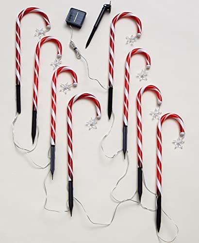 LTD Solar Candy Cane Pathlight Stakes with Star Accent, Set of 8