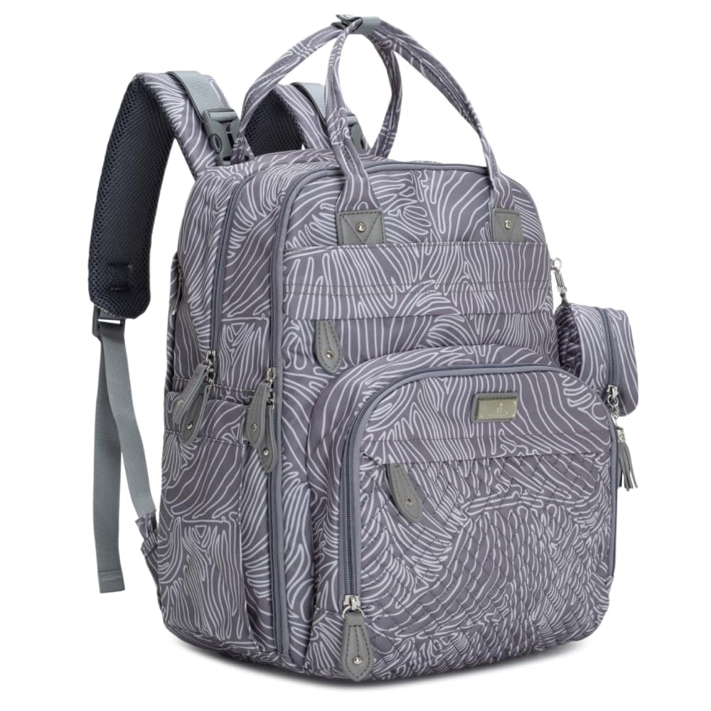 BabbleRoo Diaper Bag Backpack Baby Essentials Travel Essentials Baby Bag with Changing Pad Stroller Straps Pacifier Case Unisex Gray Swirls