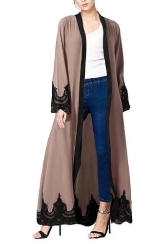 WSPLYSPJY Embroidered Women Open Abaya Muslim Dress Islamic Cardigan Dubai Kaftan Robe Brown XL