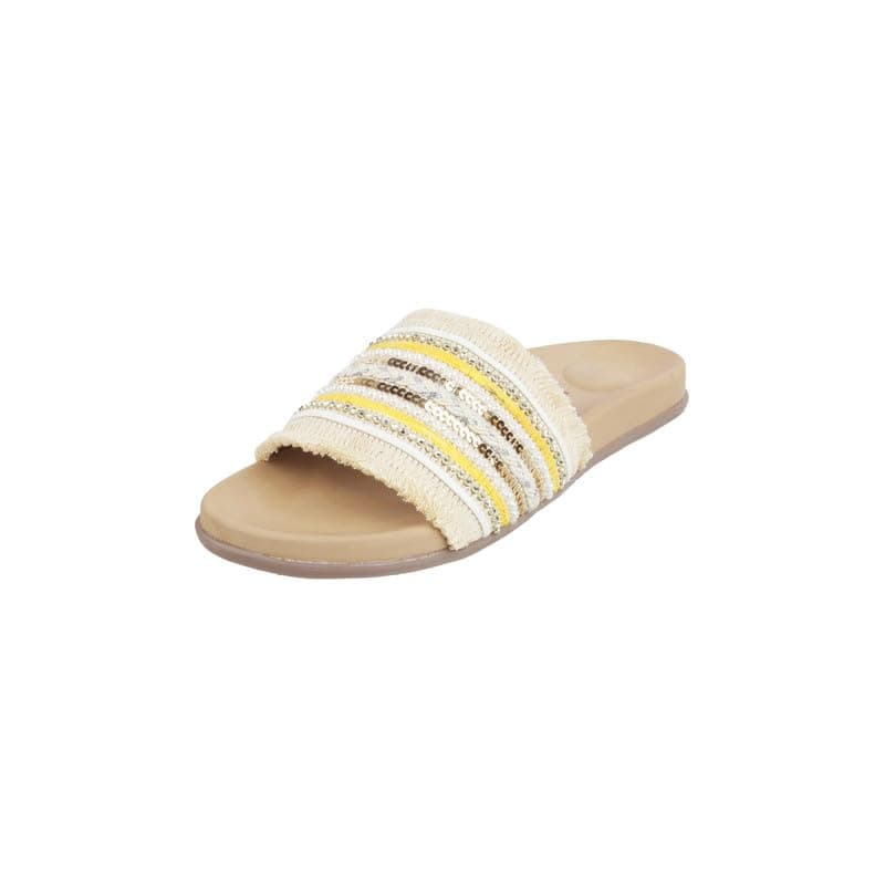 Mochi Women Beige Ethnic Embellished Fringe Detail Everyday Comfort Slides UK/8 EU/41 (41-275)