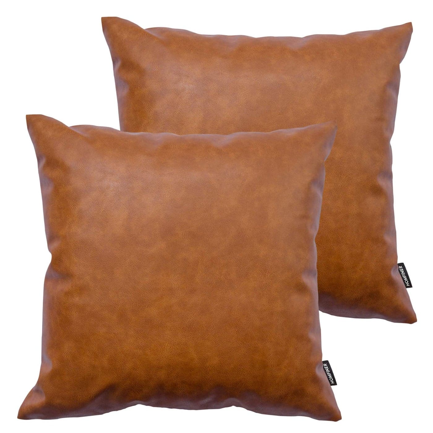 HOMFINER Faux Leather Throw Pillow Covers 20x20 inch Set of 2 Thick Cognac Brown Large Decorative Modern Boho Farmhouse Bedroom Living Room Square Cases for Couch Bed Sofa